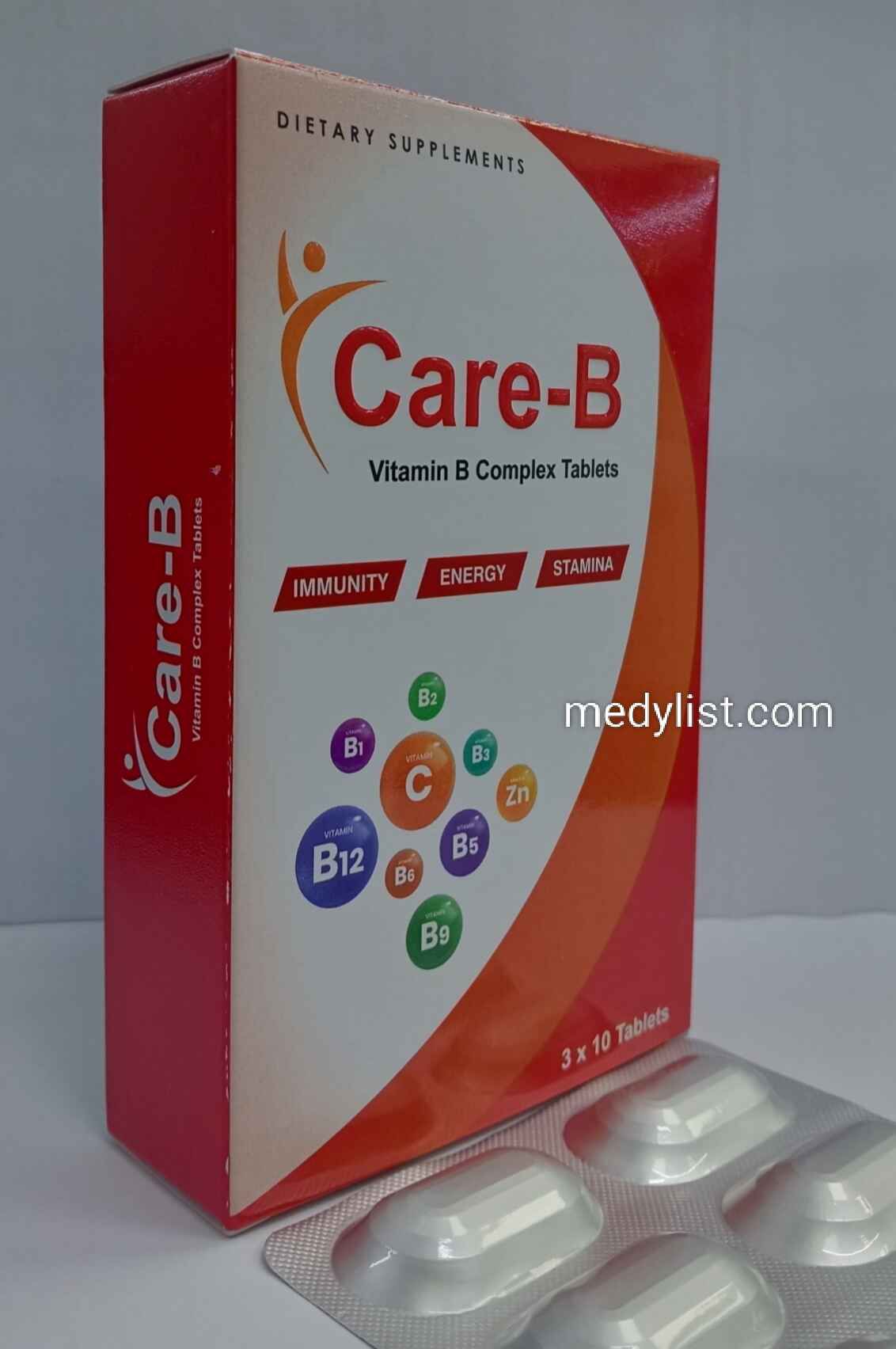 Care-B Vitamin B-Complex tablets for healthy immune system.