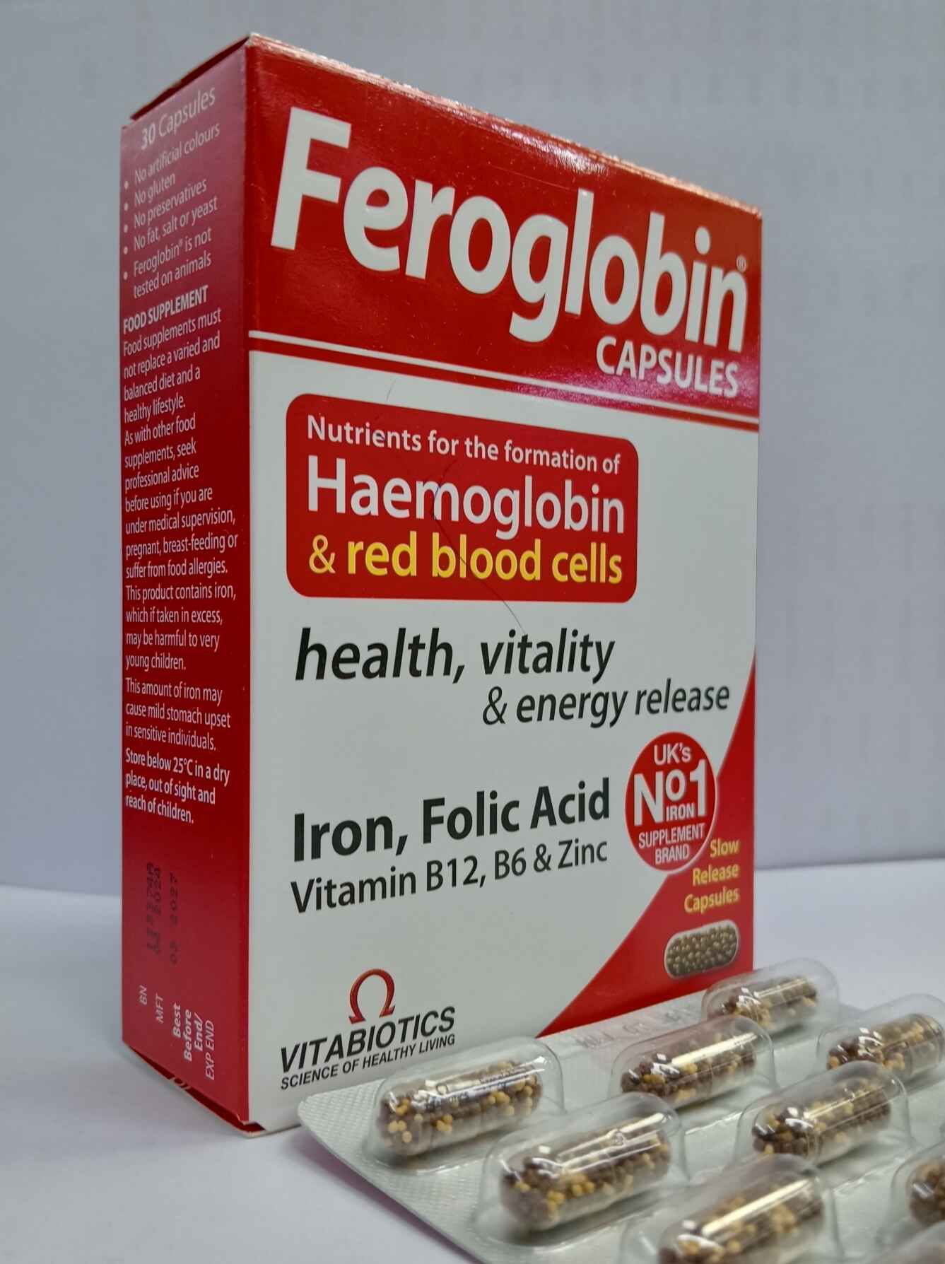 Vitabiotics Feroglobin Capsules Nutrients for the formation of Haemoglobin & red blood cells, health, vitality & energy release