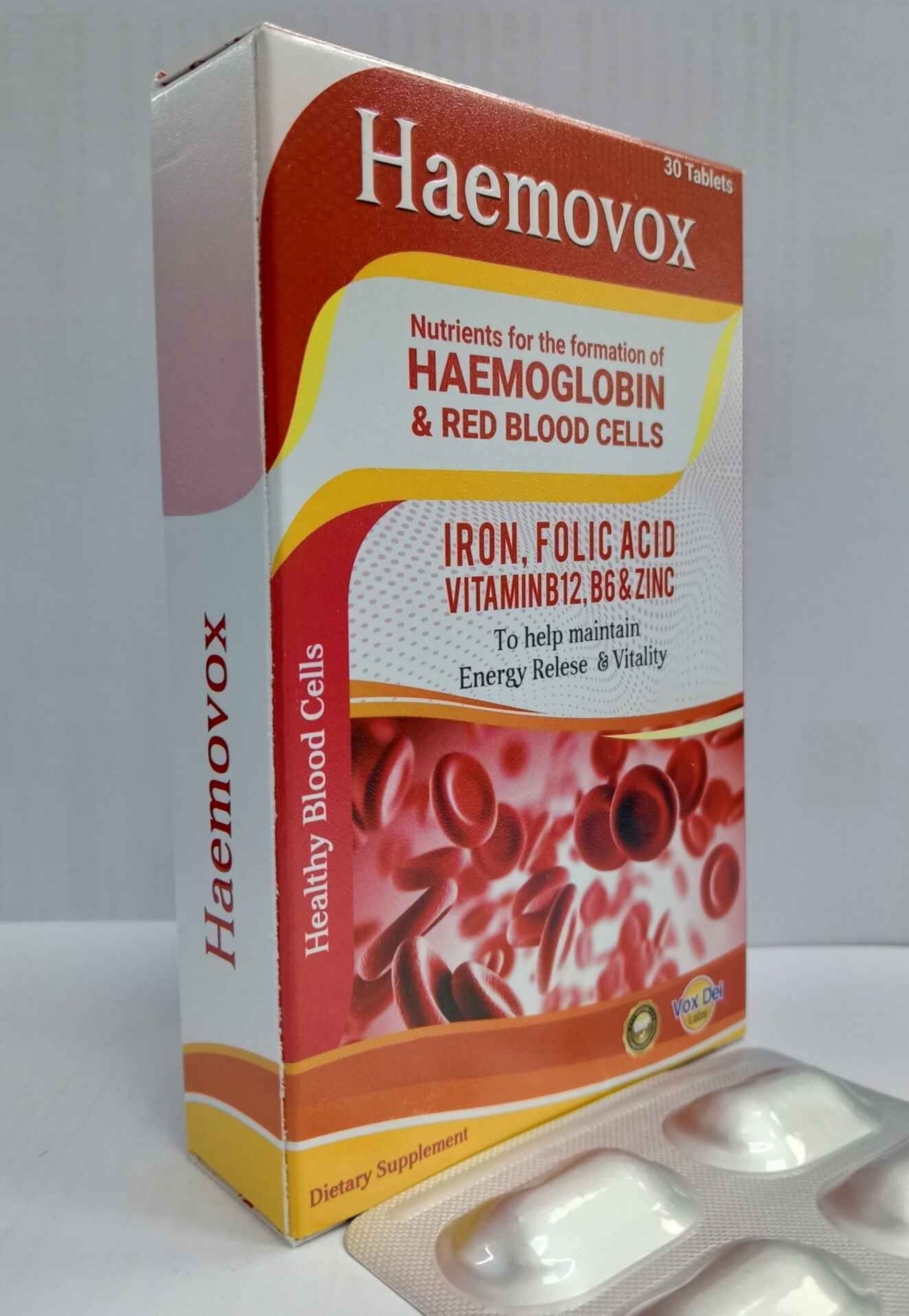 Haemovox Tablets Nutrients for the formation of haemoglobin and red blood cells, To help maintain Energy Release and Vitality.
