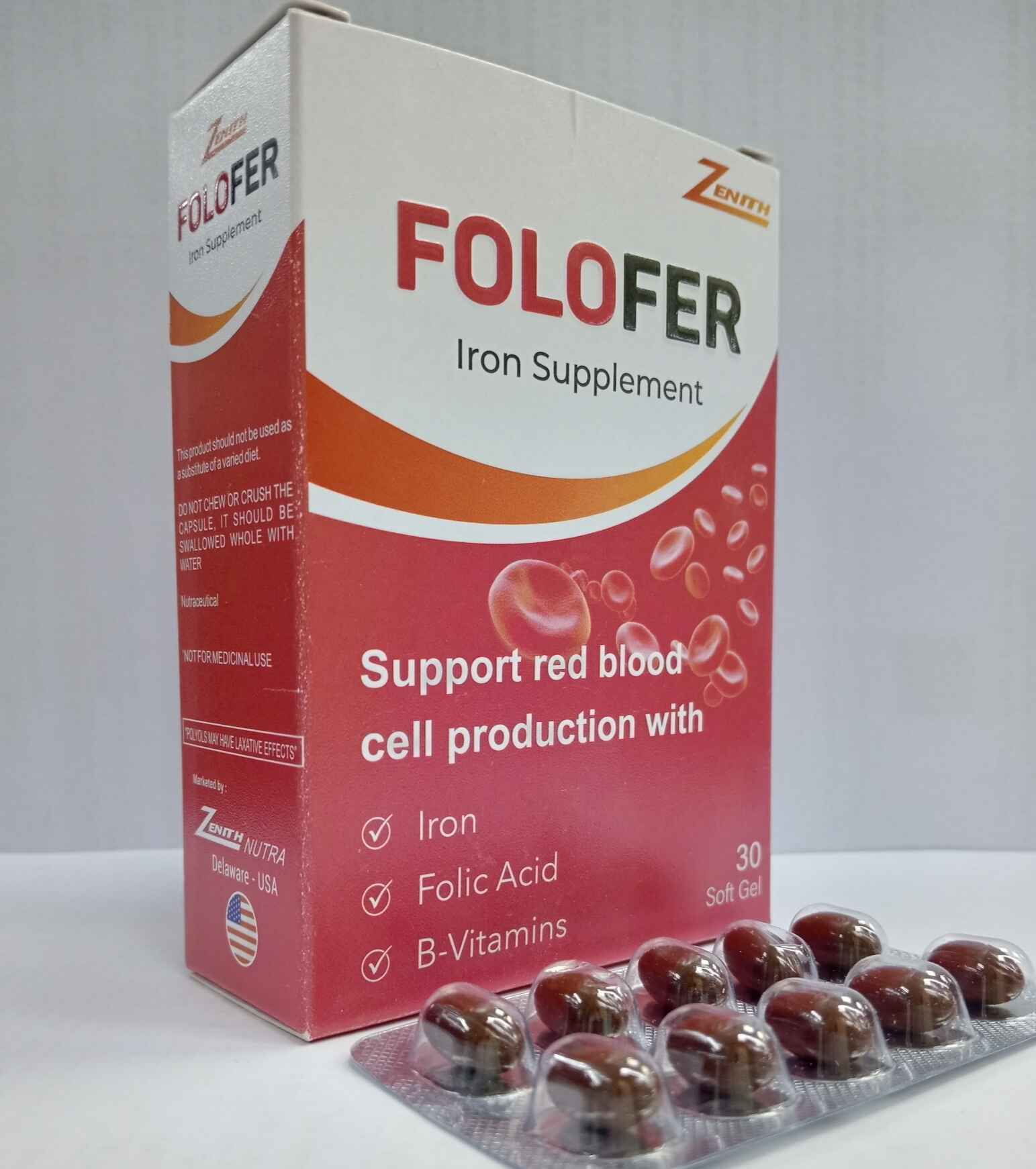 Zenith Folofer iron Capsules (iron supplements for red blood cell production)