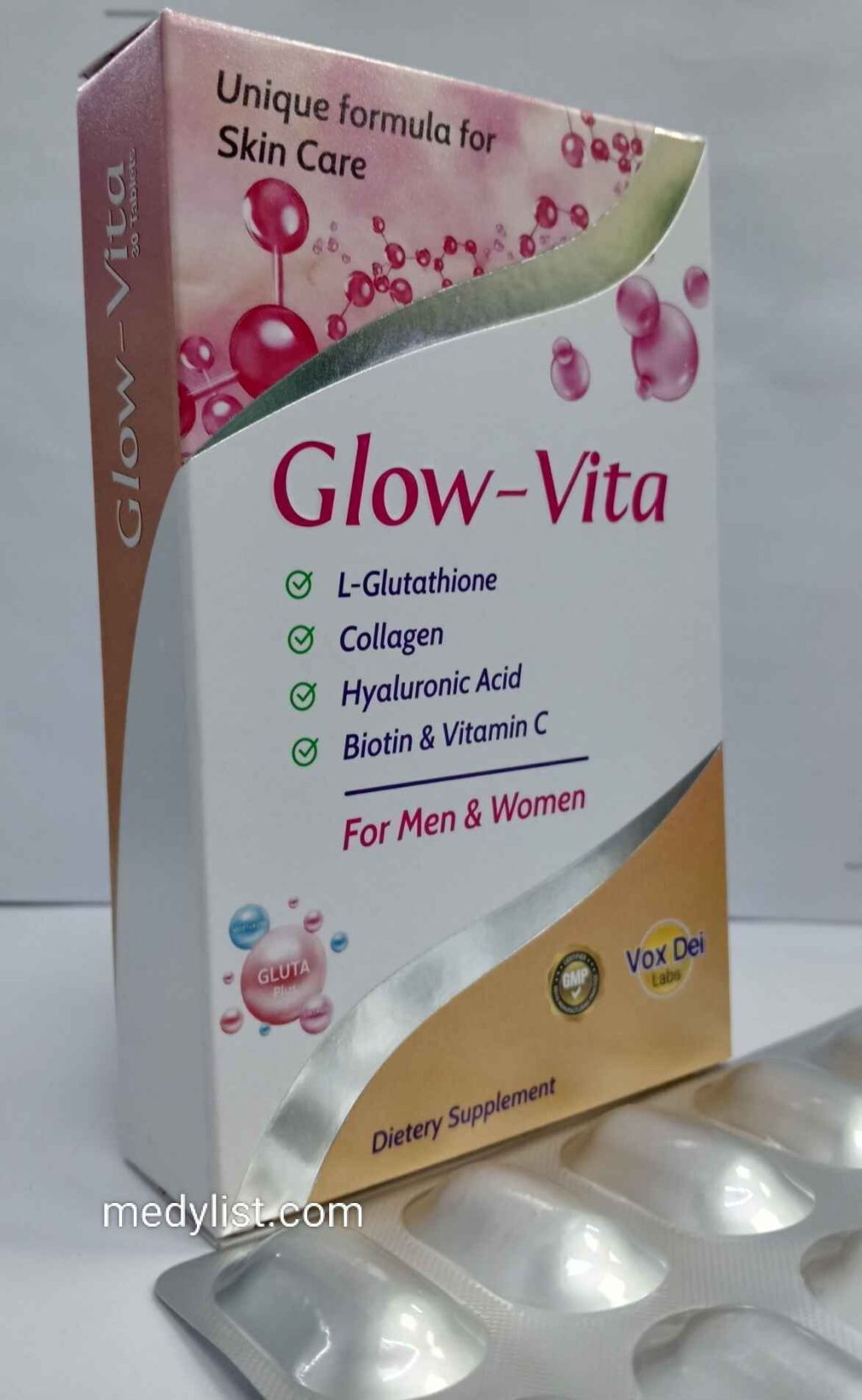 Glow Vita Skin Care Tablets with Unique Formula of L-Glutathione, Collagen, Hyaluronic Acid, Biotin & Vitamin C for Radiant Skin  for Men &&nbsp;Women