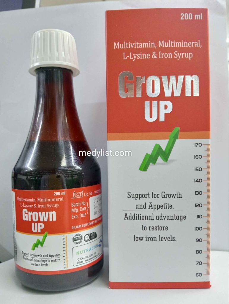 Grown up Syrup 200 ml Multivitamins, Multi minerals, L-Lysine and iron syrup 