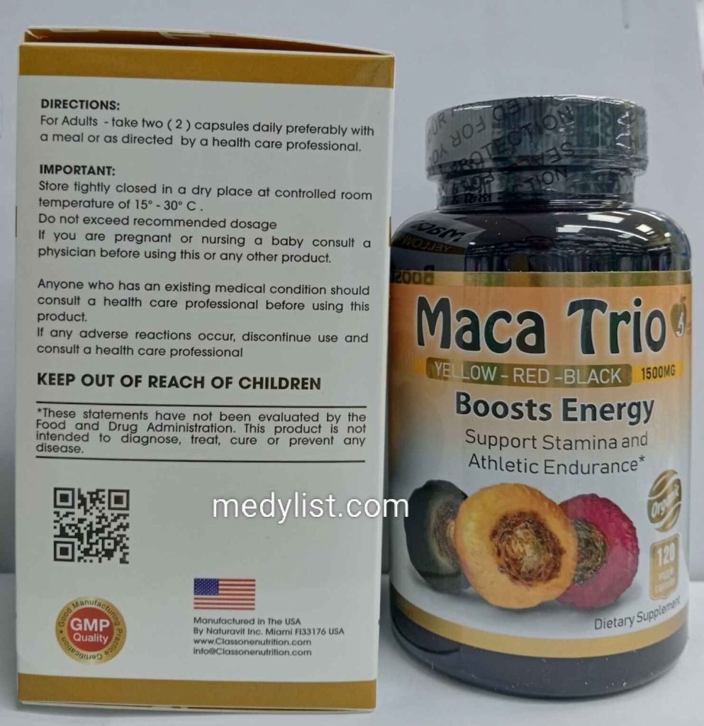 Maca Trio Capsules 1500 mg to boost energy, support stamina and athletic endurance