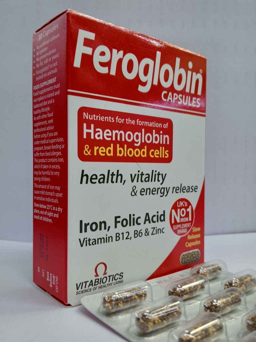 Vitabiotics Feroglobin Capsules Nutrients for the formation of Haemoglobin & red blood cells, health, vitality & energy&nbsp;release